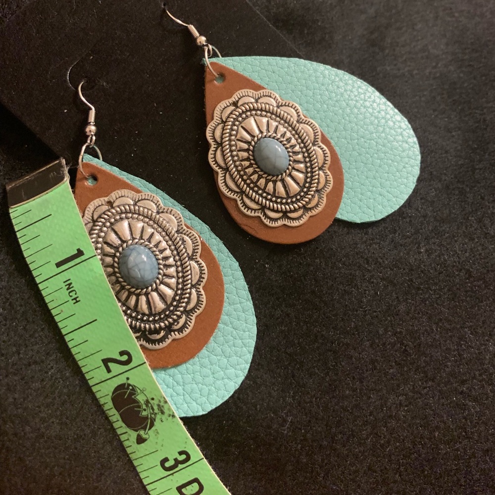 SOLD!!! Leather Concho Earrings-One of a Kind! - Picture 4 of 6